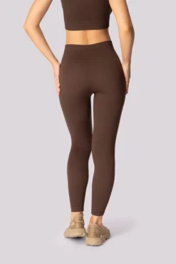 Polski Kawowe Legginsy prążkowane RIBBED