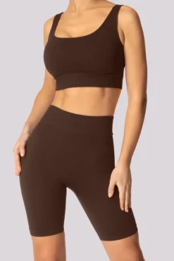 Polski Kawowe Spodenki bikery prążkowane RIBBED