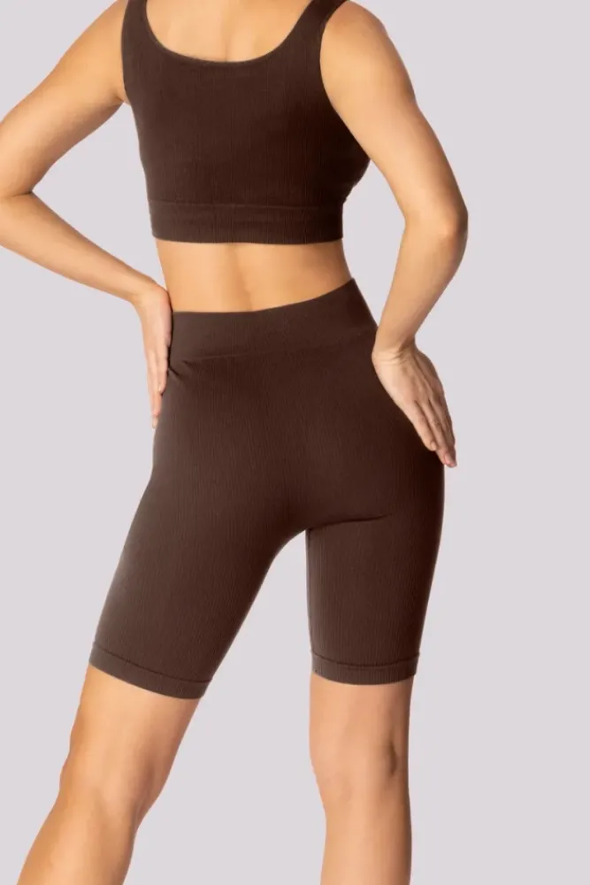 Polski Kawowe Spodenki bikery prążkowane RIBBED