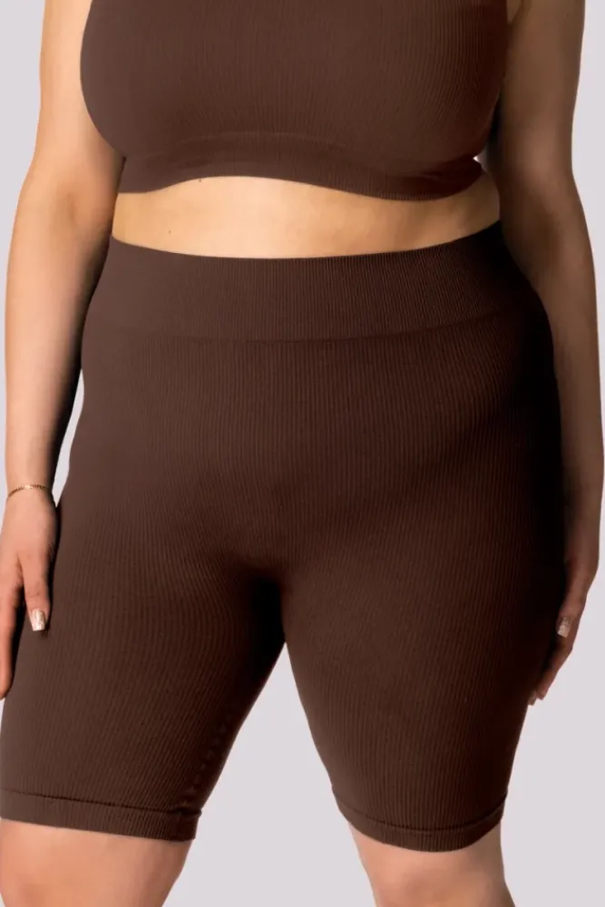 Polski Kawowe Spodenki bikery prążkowane RIBBED