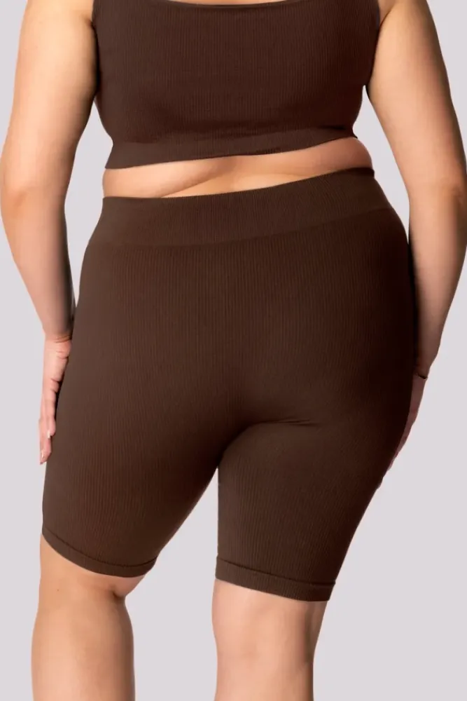 Polski Kawowe Spodenki bikery prążkowane RIBBED