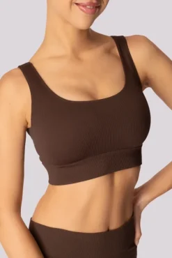 Damskie Polski Kawowy Top prążkowany RIBBED