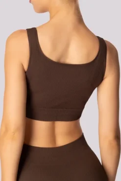 Damskie Polski Kawowy Top prążkowany RIBBED