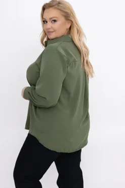 Damskie Włoski Khaki Koszula satynowa BELIA