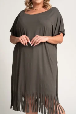 Polski Khaki Sukienka z frędzlami RIVINO