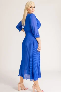 Włoski Kobaltowa Sukienka plisowana KEMELI