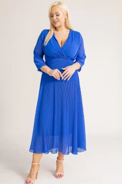 Włoski Kobaltowa Sukienka plisowana KEMELI