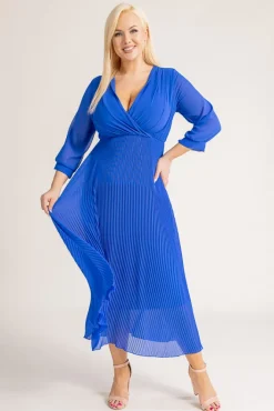 Włoski Kobaltowa Sukienka plisowana KEMELI