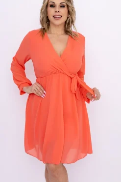 Włoski Koralowa Sukienka Elegancka PERLA