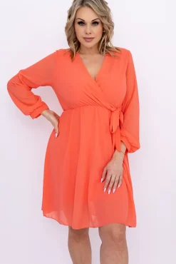 Włoski Koralowa Sukienka Elegancka PERLA