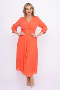Włoski Koralowa Sukienka plisowana KEMELI