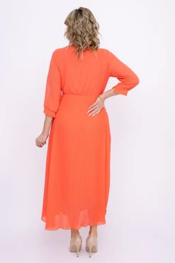 Włoski Koralowa Sukienka plisowana KEMELI