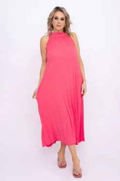 Włoski Koralowa Sukienka plisowana JAKARTA
