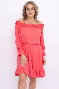 Włoski Koralowa Sukienka z falbanką SEVELIEN