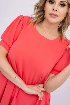 Włoski Koralowa Sukienka z falbaną DOLIEN