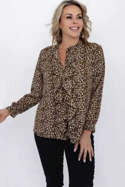 Damskie Włoski Koszula z żabotem TIGRIO