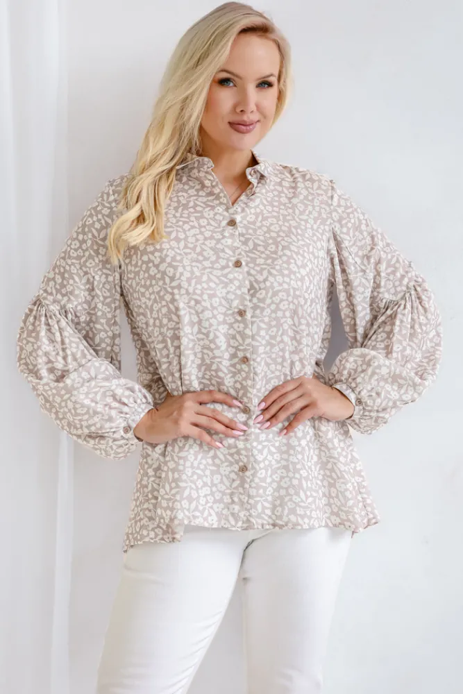 Damskie Polski Koszula z bufiastymi rękawami KAMI Wzór 13