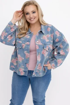 Damskie Włoski Kurtka jeansowa w kwiaty ROSALI