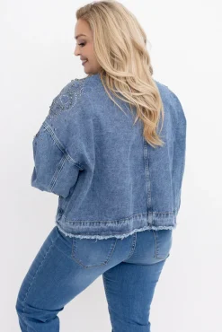 Damskie Włoski Kurtka jeansowa z dżetami JAQUI