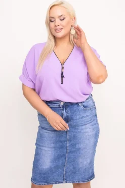 Damskie Włoski Liliowa Bluzka z rozsuwanym dekoltem EKIUZI
