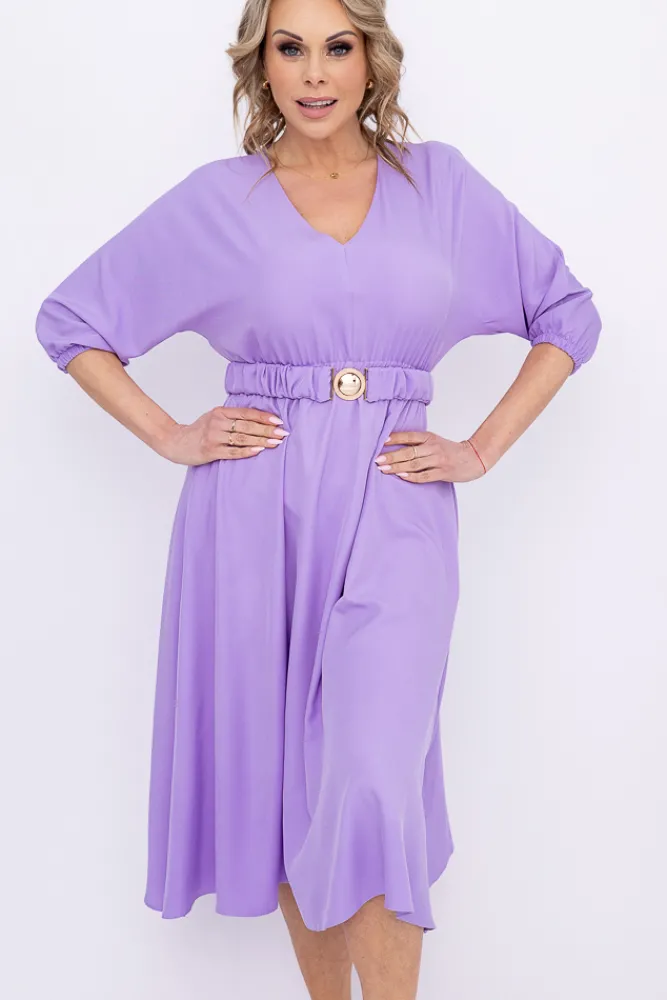 Polski Liliowa Sukienka z paskiem GESINA