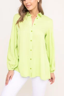 Damskie Polski Limonkowa Koszula z bufiastymi rękawami KAMI