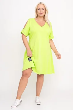 Włoski Limonkowa Sukienka dresowa PIOVE
