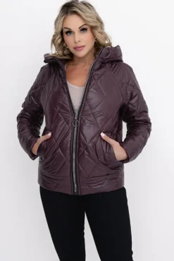 Damskie Polski Śliwkowa Kurtka pikowana z kapturem MERMENDI