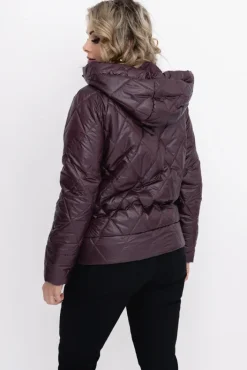 Damskie Polski Śliwkowa Kurtka pikowana z kapturem MERMENDI