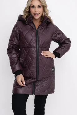 Damskie Polski Śliwkowa Kurtka pikowana z odpinanym kapturem BIZURIA