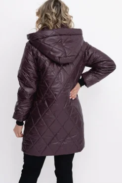 Damskie Polski Śliwkowa Kurtka pikowana z odpinanym kapturem BIZURIA