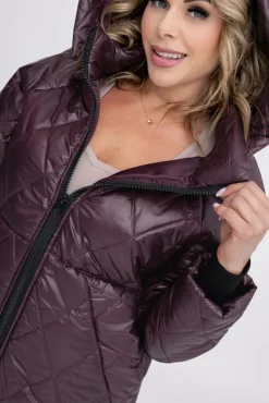 Damskie Polski Śliwkowa Kurtka pikowana z odpinanym kapturem BIZURIA