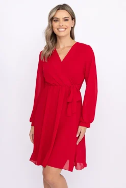 Włoski Malinowa Sukienka Elegancka PERLA