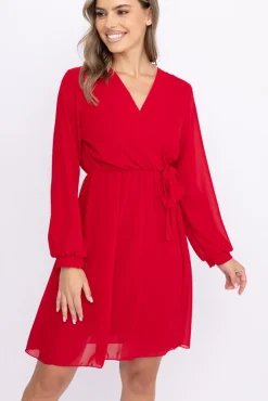 Włoski Malinowa Sukienka Elegancka PERLA