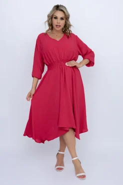 Polski Malinowa Sukienka z marszczeniem MILIO