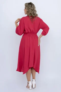 Polski Malinowa Sukienka z marszczeniem MILIO