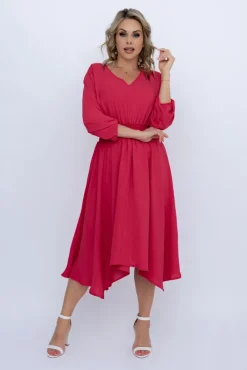 Polski Malinowa Sukienka z marszczeniem MILIO