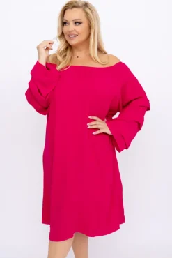 Polski Malinowa Sukienka z marszczonymi rękawami ALBEGA