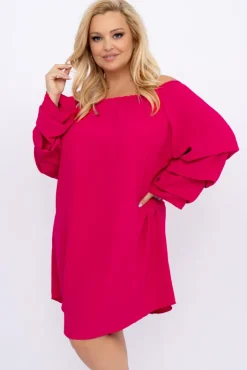 Polski Malinowa Sukienka z marszczonymi rękawami LERTIA