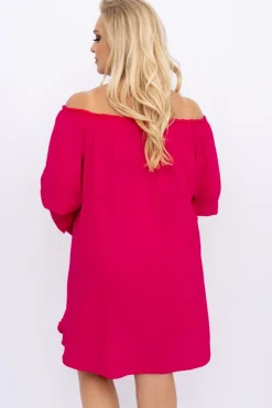 Polski Malinowa Sukienka z marszczonymi rękawami LERTIA