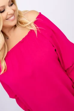 Polski Malinowa Sukienka z marszczonymi rękawami LERTIA