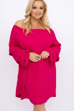 Polski Malinowa Sukienka z marszczonymi rękawami LERTIA