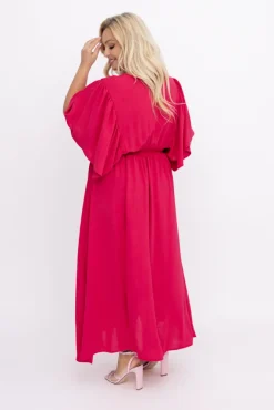 Polski Malinowa Sukienka z marszczeniem VELUZINO