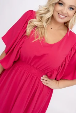 Polski Malinowa Sukienka z marszczeniem VELUZINO