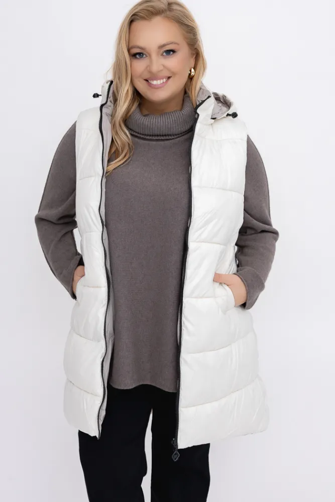 Damskie Włoski Śmietanowa Kamizelka puchowa z kapturem ROZELI