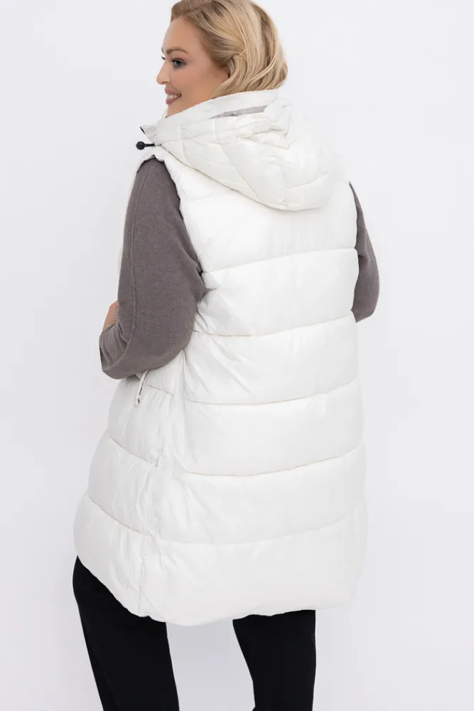 Damskie Włoski Śmietanowa Kamizelka puchowa z kapturem ROZELI