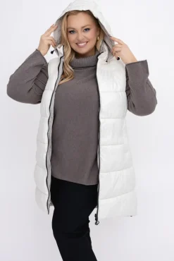 Damskie Włoski Śmietanowa Kamizelka puchowa z kapturem ROZELI