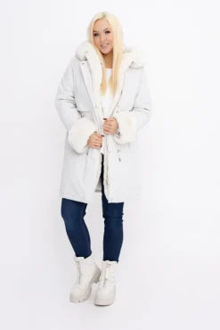 Damskie Włoski Śmietanowa Kurtka puchowa z kapturem SNOWY