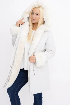 Damskie Włoski Śmietanowa Kurtka puchowa z kapturem SNOWY