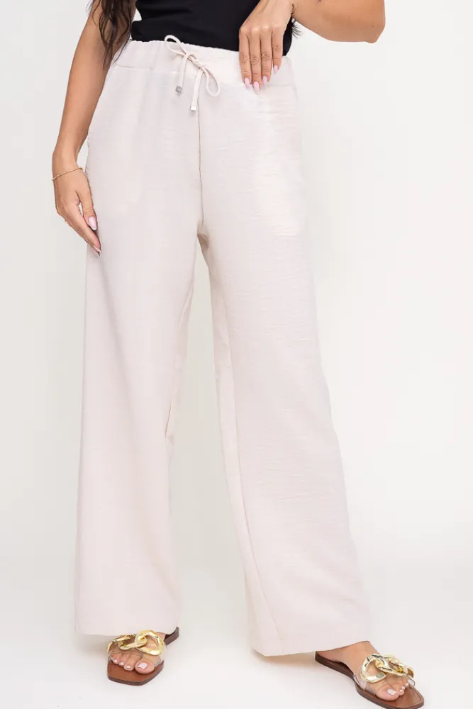 Damskie Polski Śmietanowe Spodnie lniane SIETTA